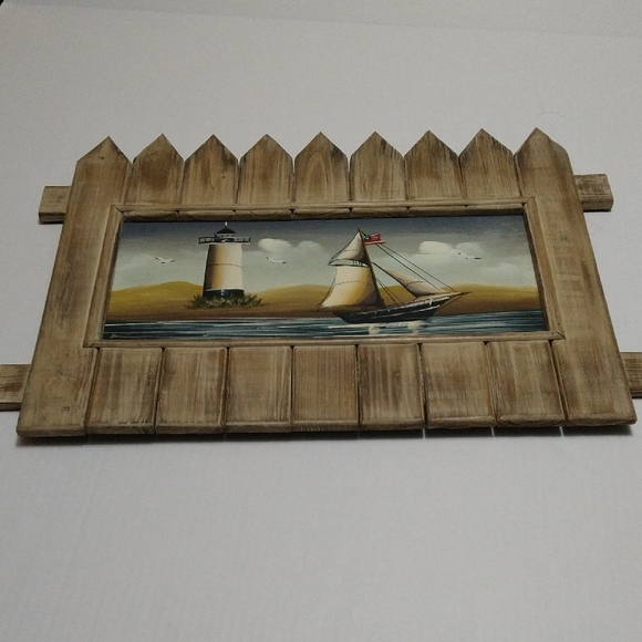 Other - Rustic Wooden Wall Art with Lighthouse and Sailboat